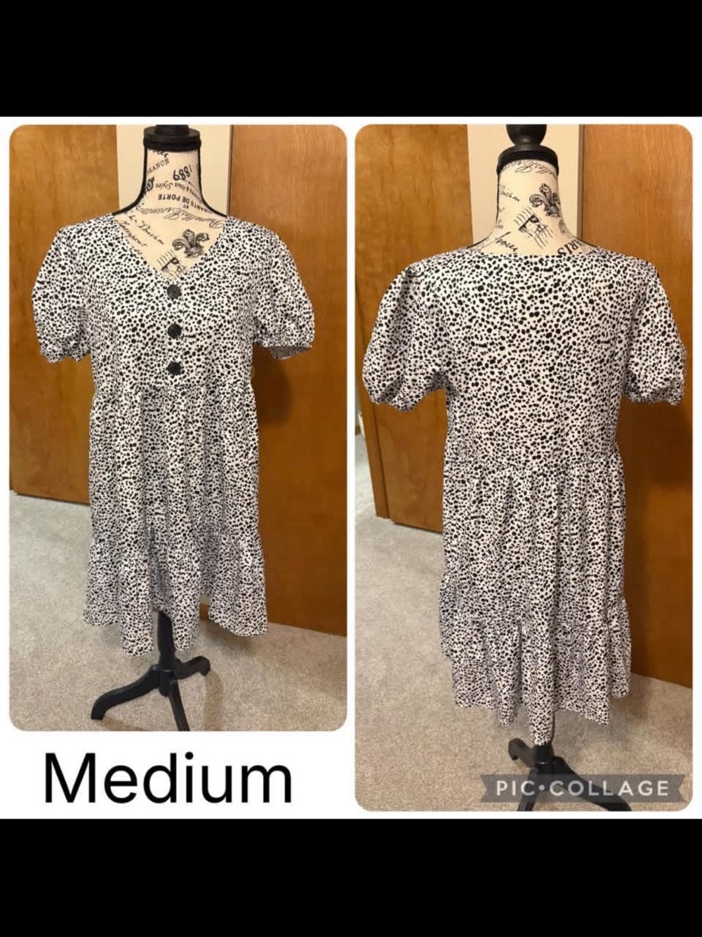 Black & White Dalmatian Print Button Front Dress